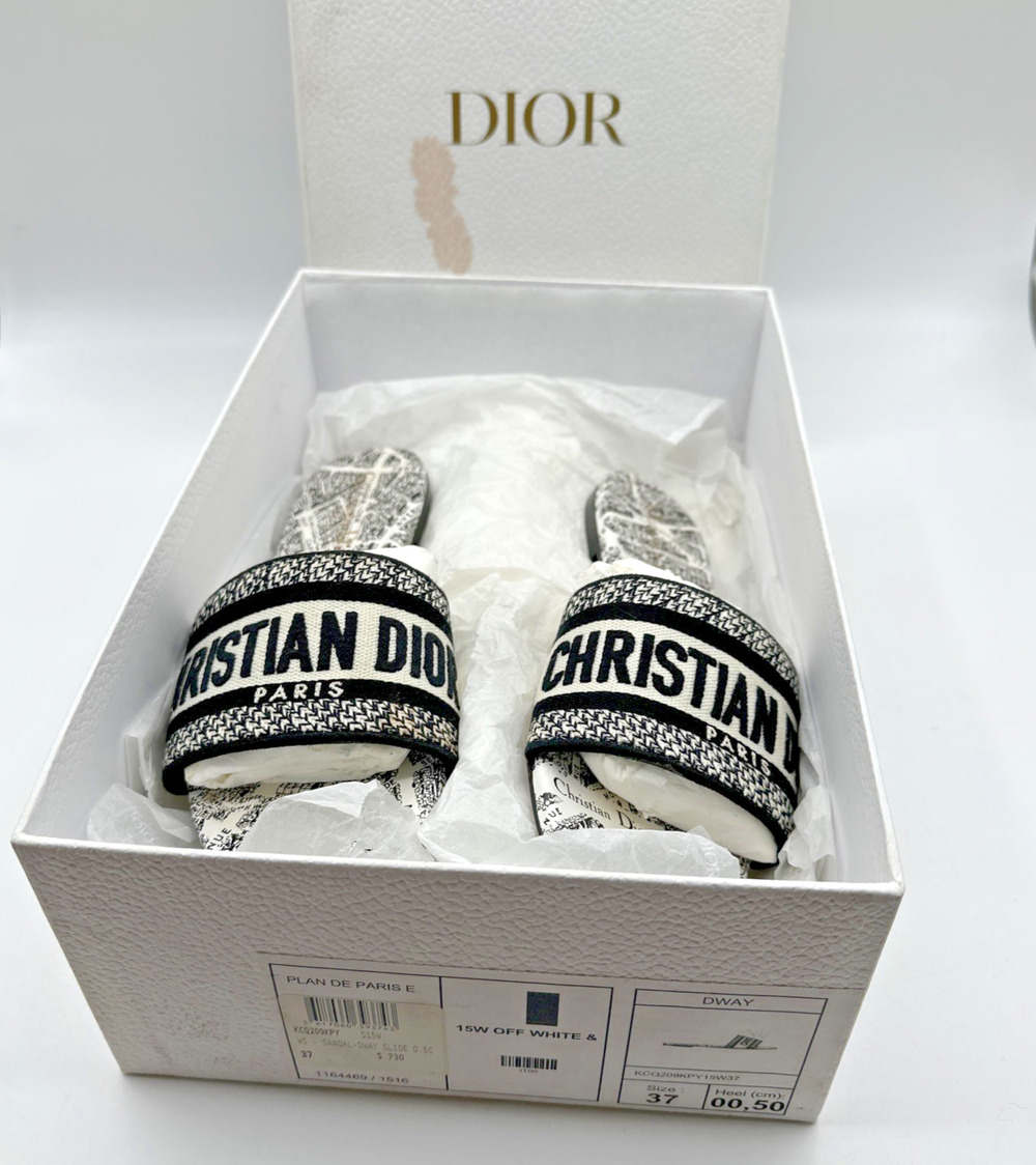Christian Dior Dway Plan de Paris Slide Sandals Size EU 37 White Black KCQ209KPY